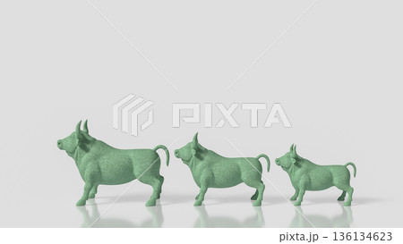 Green Bull Market Growth Concept With Increasing Size Sequence 3d render. Green Bull Market Growth Concept With Increasing Size Sequence 3d render. 136134623