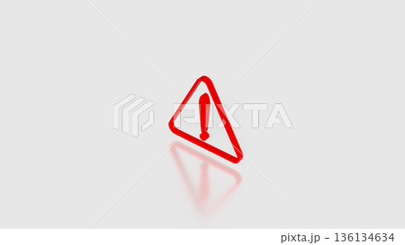 Red Warning Triangle Icon Representing Alert and Caution Concept 3d render. 136134634