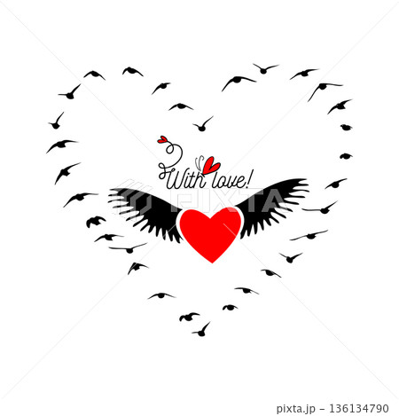 Heart with birds. Happy Valentine's Day. hand drawing. Not AI, Vector illustration. Heart with birds. Happy Valentine's Day. hand drawing. Not AI, Vector illustration. 136134790