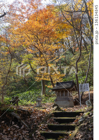 那須温泉神社境内に佇む琴平神社と秋の紅葉 那須温泉神社境内に佇む琴平神社と秋の紅葉 136134845