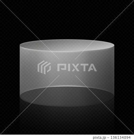 3d glass transparent clear cylinder stand podium, vector exhibition display round box, empty crystal pedestal showcase 136134894