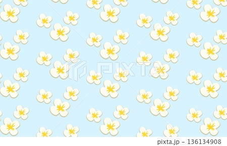 Songkran Seamless Pattern with Tropical Flowers on Blue Background 136134908