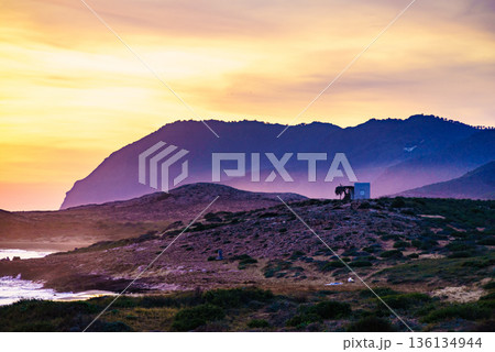 Sunset over seashore, Calblanque beach, Spain 136134944