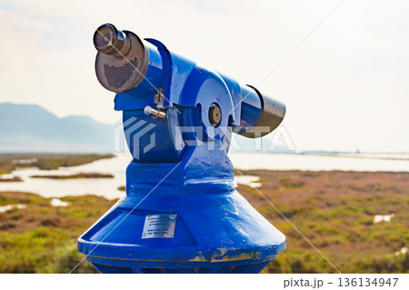 Tourist binoculars in Las Salinas, Cabo de Gata, Spain Tourist binoculars in Las Salinas, Cabo de Gata, Spain 136134947