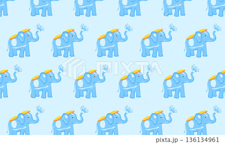 Songkran Seamless Pattern with Elephant and Water Splashes 136134961