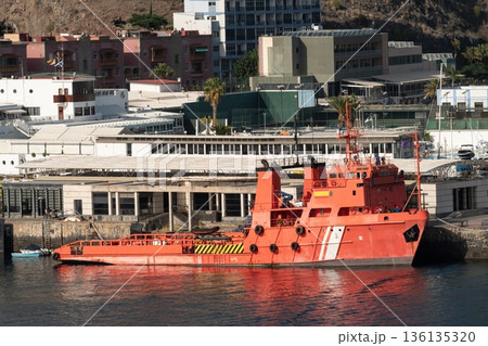 El Punta Salinas red port service vessel moored at harbor 136135320