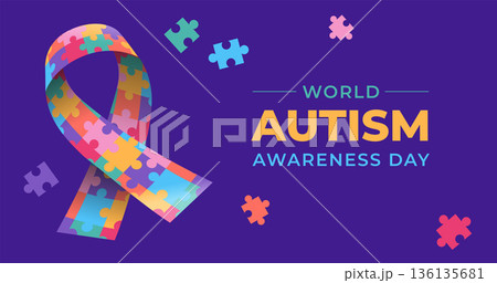 World autism awareness day banner template and poster background with ribbon sign from colorful 136135681