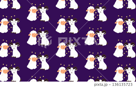 Eid al Adha Seamless Pattern with Lamb and Goat 136135723