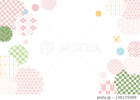 【春の背景素材】伝統文様のカラフルな和柄イラスト 136135989