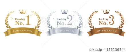 ランキングNo.1〜3 王冠とリボンの表彰バッジ 高級ランキング用ベクター素材 ランキングNo.1〜3 王冠とリボンの表彰バッジ 高級ランキング用ベクター素材 136136544