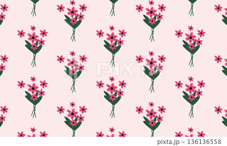 Seamless floral pattern background with pink bouquet spring flowers 136136558