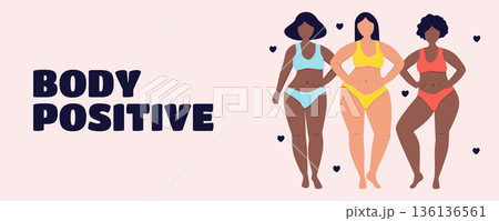 Body positive banner with beautiful multiracial plus size women in lingerie and swimwear inclusive diversity concept Body positive banner with beautiful multiracial plus size women in lingerie and swimwear inclusive diversity concept 136136561