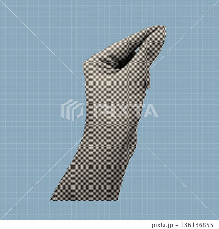 Trendy vintage collage conception with pointing finger symbol. Halftone illustration of human hand indicating direction and communication in retro pop art style. Vector illustration. Trendy vintage collage conception with pointing finger symbol. Halftone illustration of human hand indicating direction and communication in retro pop art style. Vector illustration. 136136855