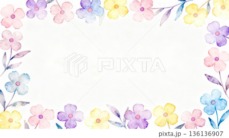 花 フレーム 水彩 背景 コピースペース 北欧風 イラスト 136136907