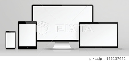 スマホとPCのマルチデバイス画面モックアップセット3Dイラスト 136137632