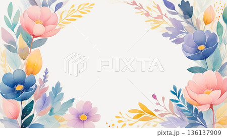 花 フレーム 水彩 背景 上品 コピースペース ボタニカル イラスト 花 フレーム 水彩 背景 上品 コピースペース ボタニカル イラスト 136137909