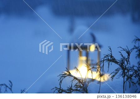 Outdoor Light During Evening in a Winter Storm 136138046