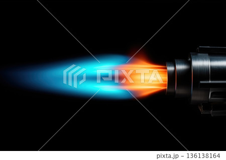 黒背景の青いバーナー火炎 工業用トーチ3Dイラスト 黒背景の青いバーナー火炎 工業用トーチ3Dイラスト 136138164