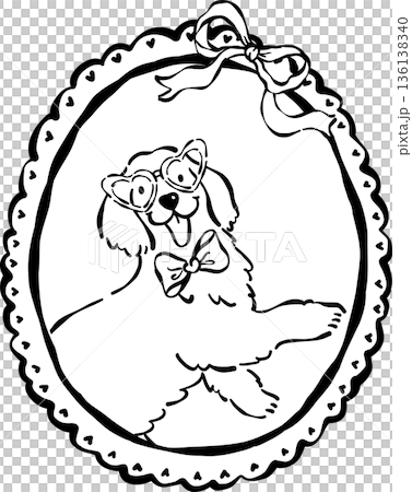 Cute Valentine Dog Golden Retriever Outline Wear Bow Tie and Heart Sunglasses in Vintage Frame Whimsical Hand Drawn Cute Valentine Dog Golden Retriever Outline Wear Bow Tie and Heart Sunglasses in Vintage Frame Whimsical Hand Drawn 136138340