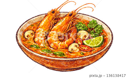 タイ料理トムヤムクンのイラスト 136138417