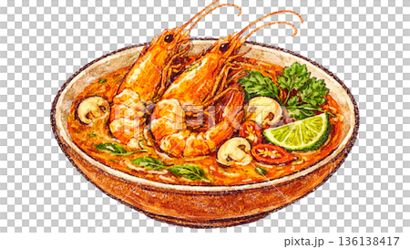 タイ料理トムヤムクンのイラスト 136138417
