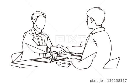商談成立で握手をする人物の線画イラスト 136138557