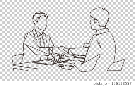商談成立で握手をする人物の線画イラスト 136138557