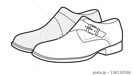 Monkstrap mens buckle shoes sketch pair. Single strap leather footwear with modern formal smart casual style. Monkstrap mens buckle shoes sketch pair. Single strap leather footwear with modern formal smart casual style. 136138586