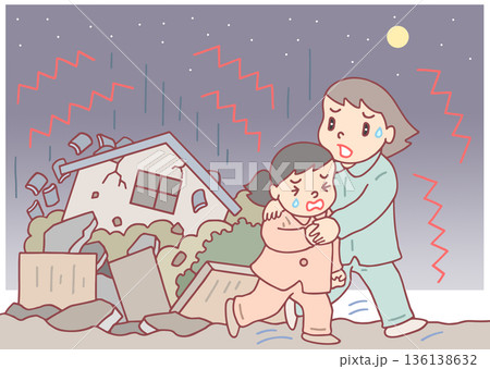自然災害 - 深夜の地震被害 136138632