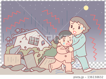 自然災害 - 深夜の地震被害 136138632