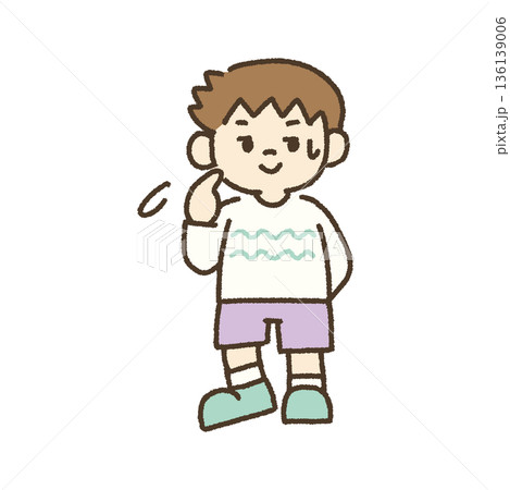 気まずくて目を逸らす男の子のイラスト 手描き 136139006