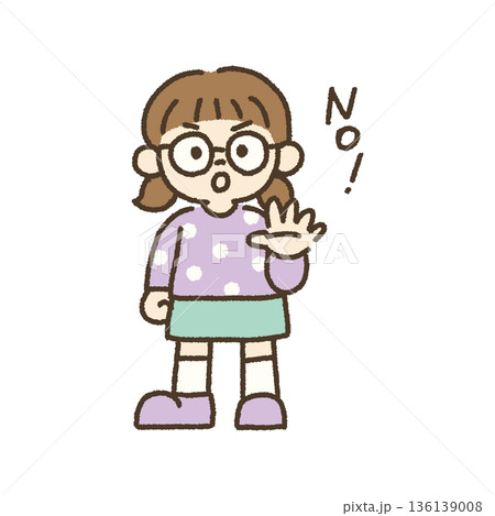 手で遮って拒否する女の子のイラスト 手描き 136139008