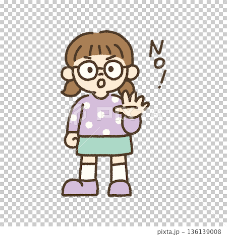 手で遮って拒否する女の子のイラスト 手描き 136139008