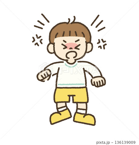 癇癪を起こして叫ぶ男の子のイラスト 手描き 136139009
