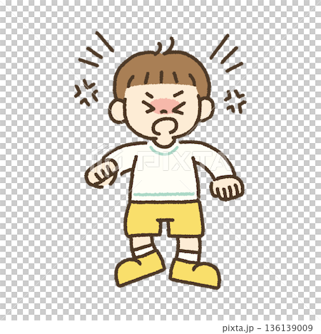 Hand-drawn illustration of a boy having a tantrum 136139009