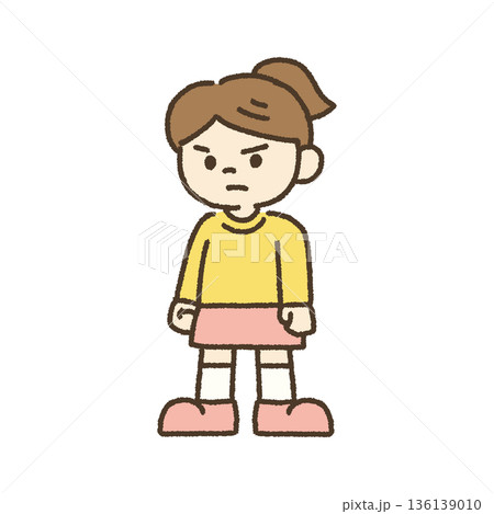 拳を握って睨む女の子のイラスト 手描き 136139010