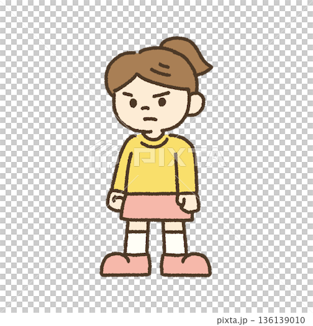 拳を握って睨む女の子のイラスト 手描き 136139010