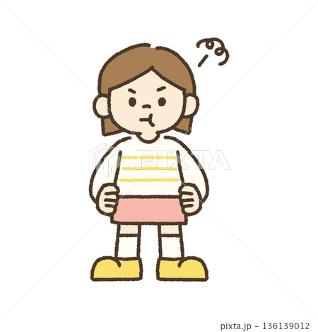 プンプン怒る女の子のイラスト 手描き 136139012