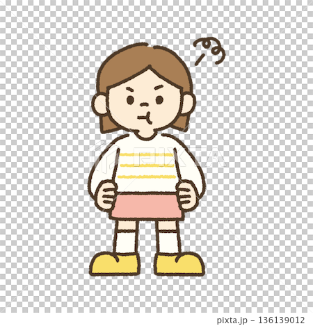 プンプン怒る女の子のイラスト 手描き 136139012