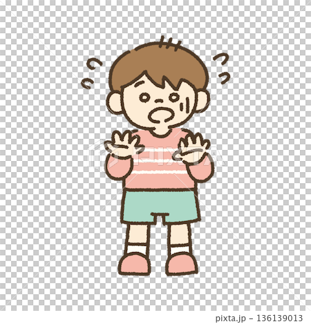 慌ててパニックになる男の子のイラスト 手描き 136139013