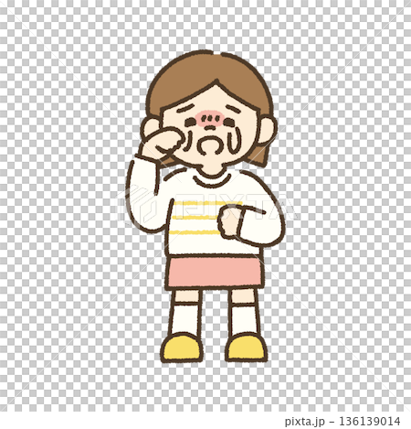 手繪插圖，描繪了一個哭泣的女孩 136139014
