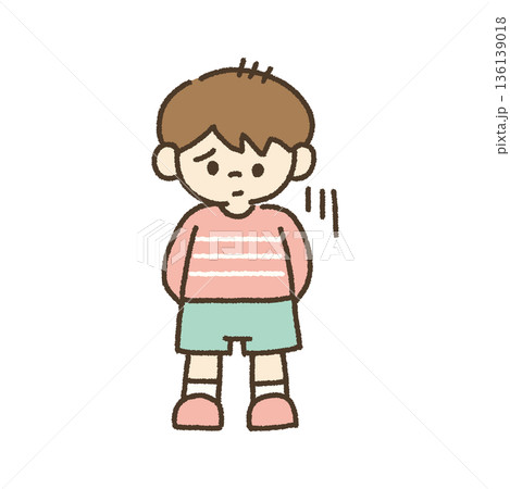 下を向いて落ち込む男の子のイラスト 手描き 136139018