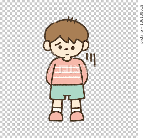 下を向いて落ち込む男の子のイラスト 手描き 136139018