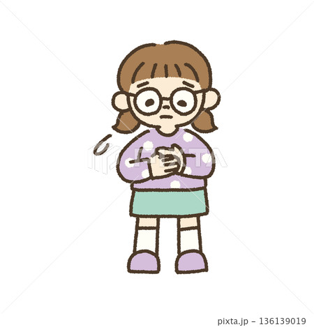胸が痛むように悲しむ女の子のイラスト 手描き 136139019