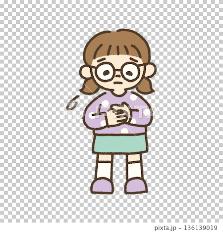 胸が痛むように悲しむ女の子のイラスト 手描き 136139019
