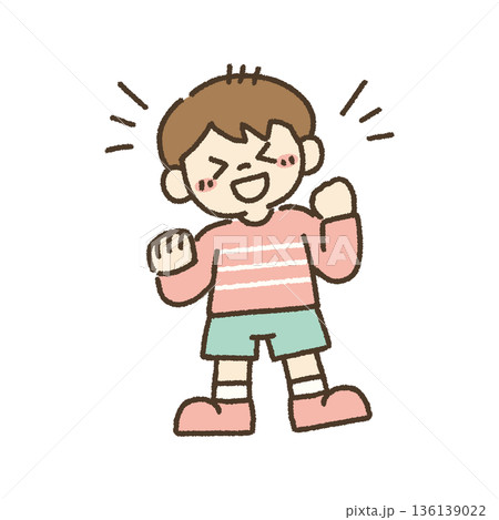 ガッツポーズで喜ぶ男の子のイラスト 手描き 136139022