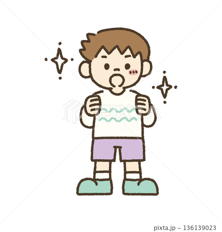 ワクワク期待する男の子のイラスト 手描き ワクワク期待する男の子のイラスト 手描き 136139023