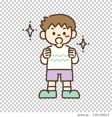ワクワク期待する男の子のイラスト 手描き ワクワク期待する男の子のイラスト 手描き 136139023