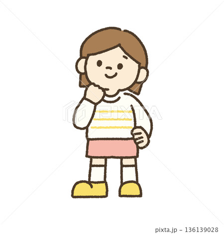 顎に手を当てて考える女の子のイラスト 手描き 顎に手を当てて考える女の子のイラスト 手描き 136139028