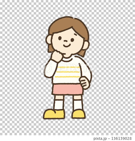 Hand-drawn illustration of a girl thinking with her hand on her chin Hand-drawn illustration of a girl thinking with her hand on her chin 136139028